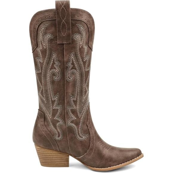 Women Mid-calf Cowboy Boots Pointy Toe Boot Embroidered Western Cowgirl - Picture 2 of 7